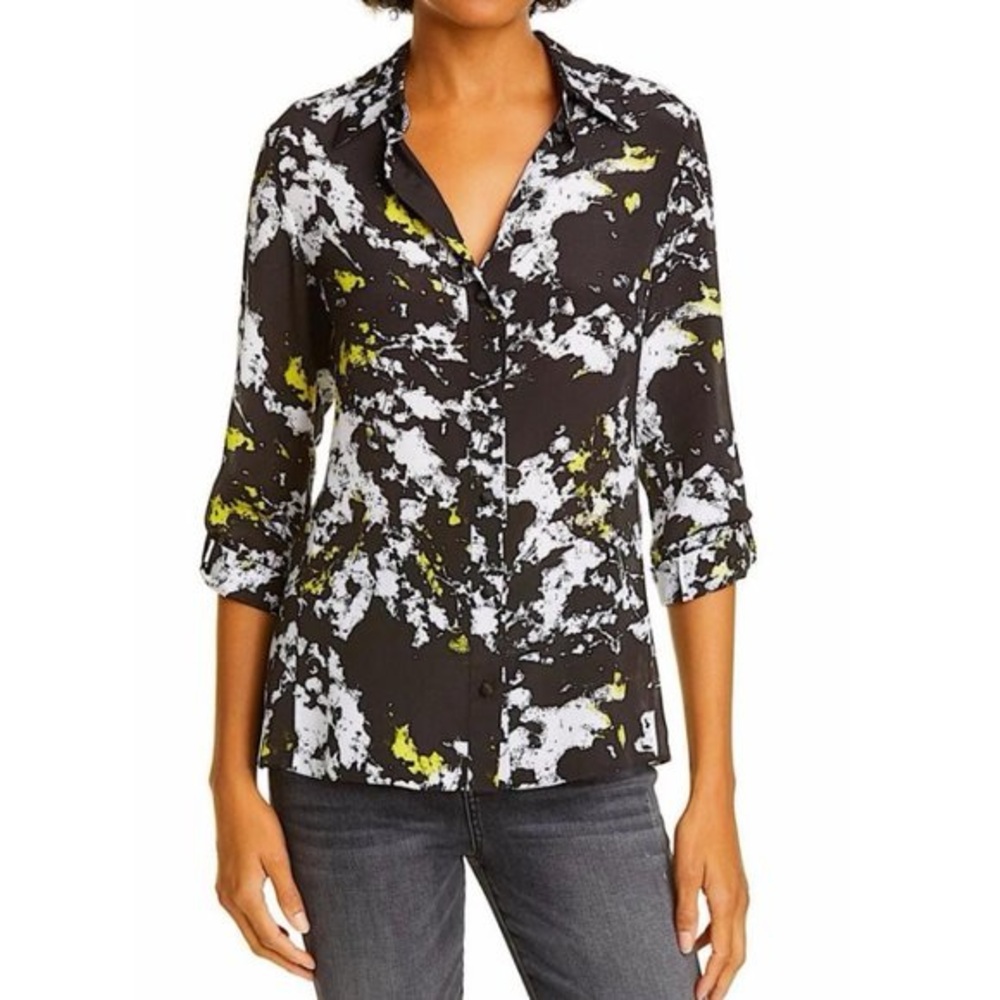 Alice + Olivia Button-down Print Divine Opal Silk Shirt - Picture 3 of 11